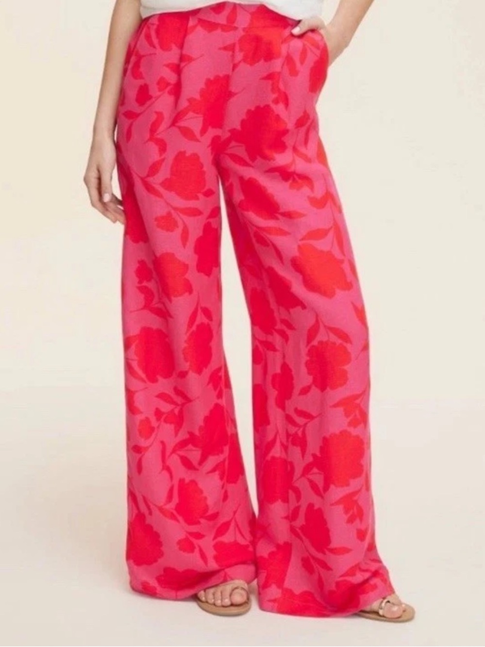 Kate Spade x Target Classic Rose High Rise Linen Pants, Pink/Red, Sz S NWT